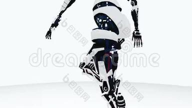 机器人Android女人走路。 科幻时尚机器人女孩。 可爱的机器人女人。 CG动画。
